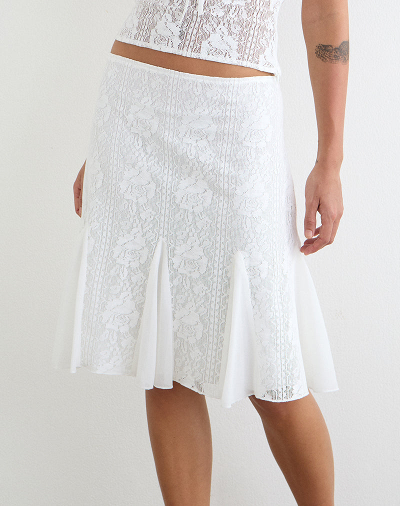 Saiwa Midi Skirt in Floral Lace White