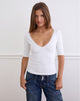 Image of Sajiwa V Neck Top in Lace Trim White