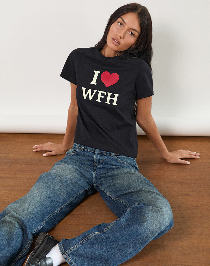 Sakha Top in Black with I Love WFH Slogan