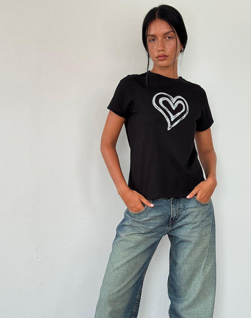 T-shirt Saki en noir avec motif Tie Dye Love