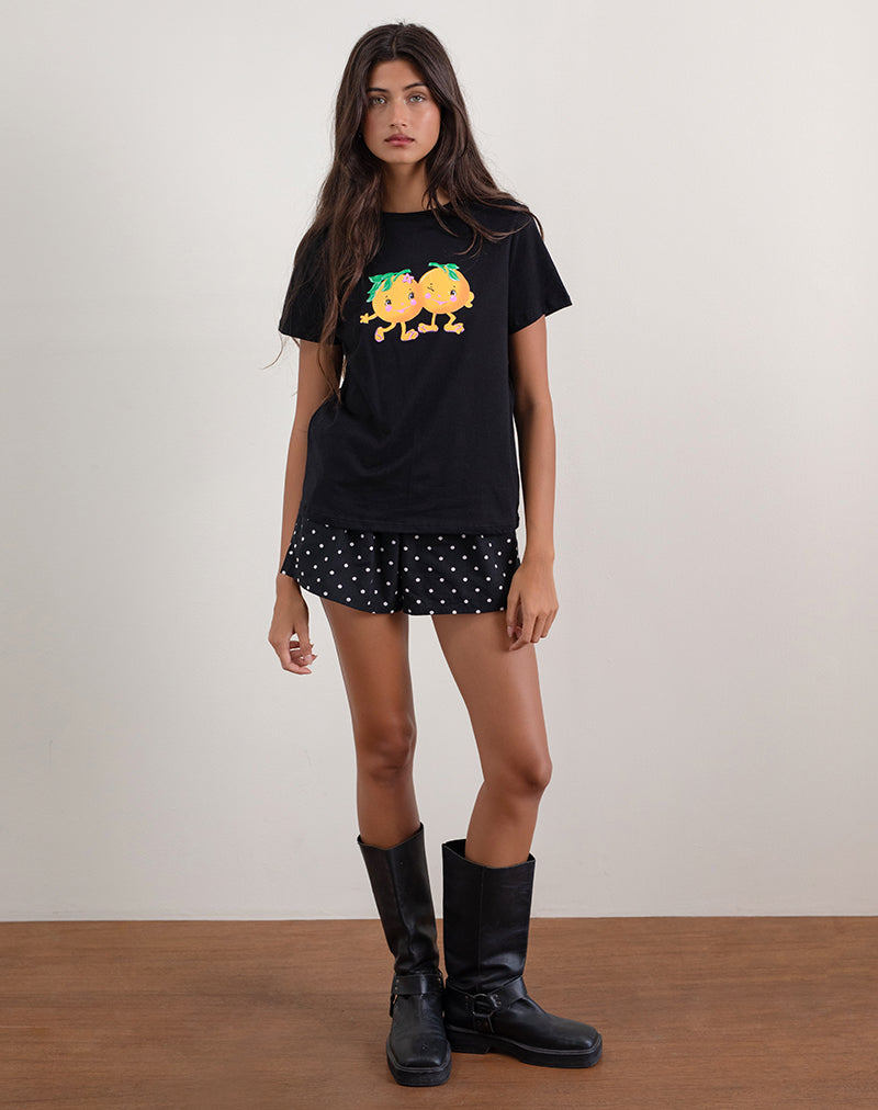 T-shirt Saki noir avec imprimé Squeeze Me Orange