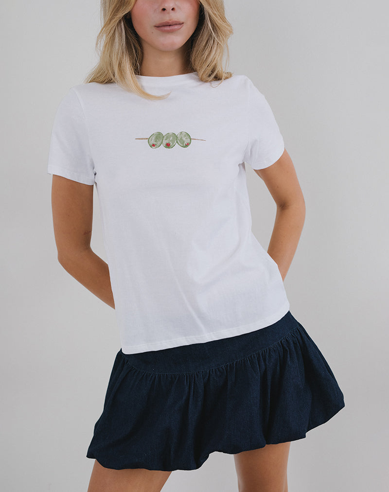 Saki Tee in White with Olives Graphic