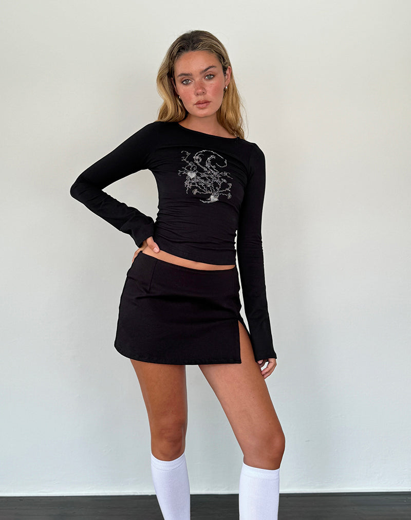 Image of Salaka Long Sleeve Top in Black Script Heart Graphic
