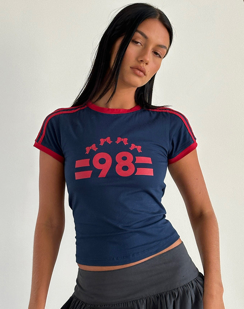 Salda Tee in Navy with Adrenaline Red Binding and '98' Emb