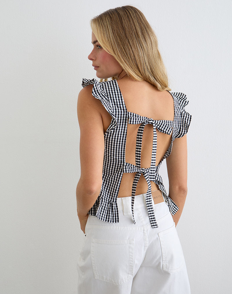 Image of Salome Peplum Top in Mini Gingham Grey