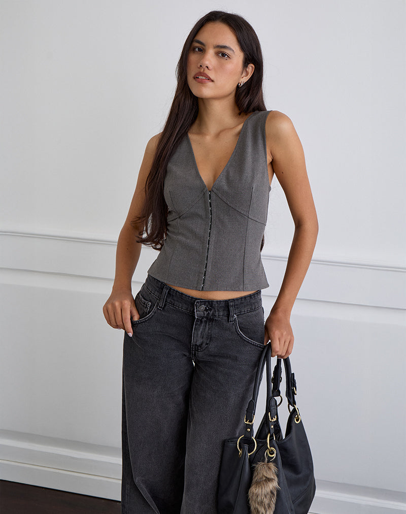 Image of Salpa Plunge Top in Tailoring Charcoal