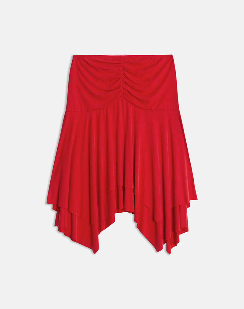 Image of Samaria Gathered Midi Skirt in Cupro Red
