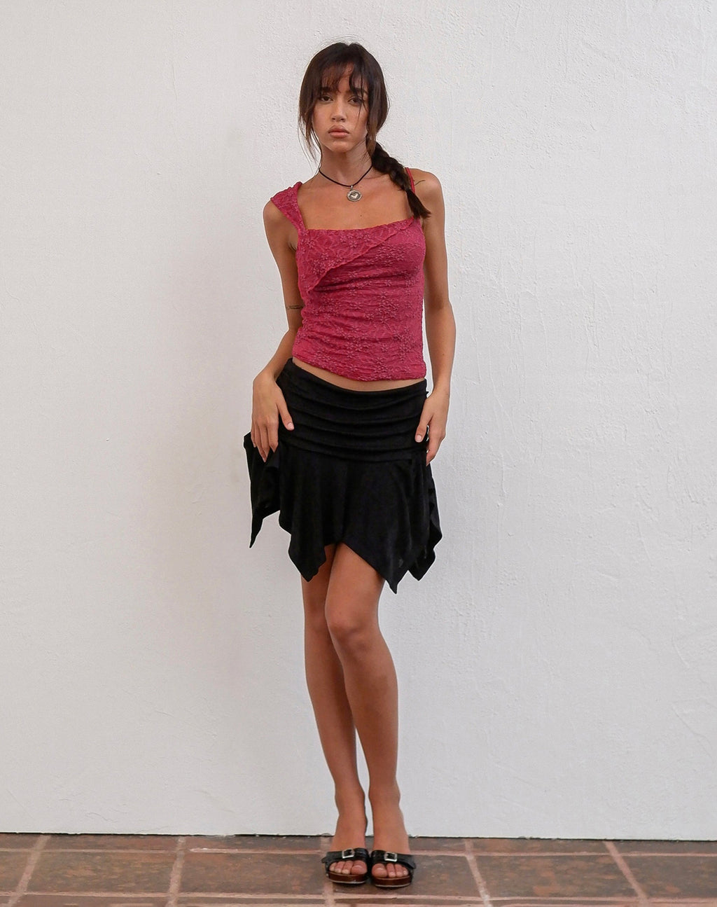 Tasdi Low Waist Slinky Mini Skirt in Black