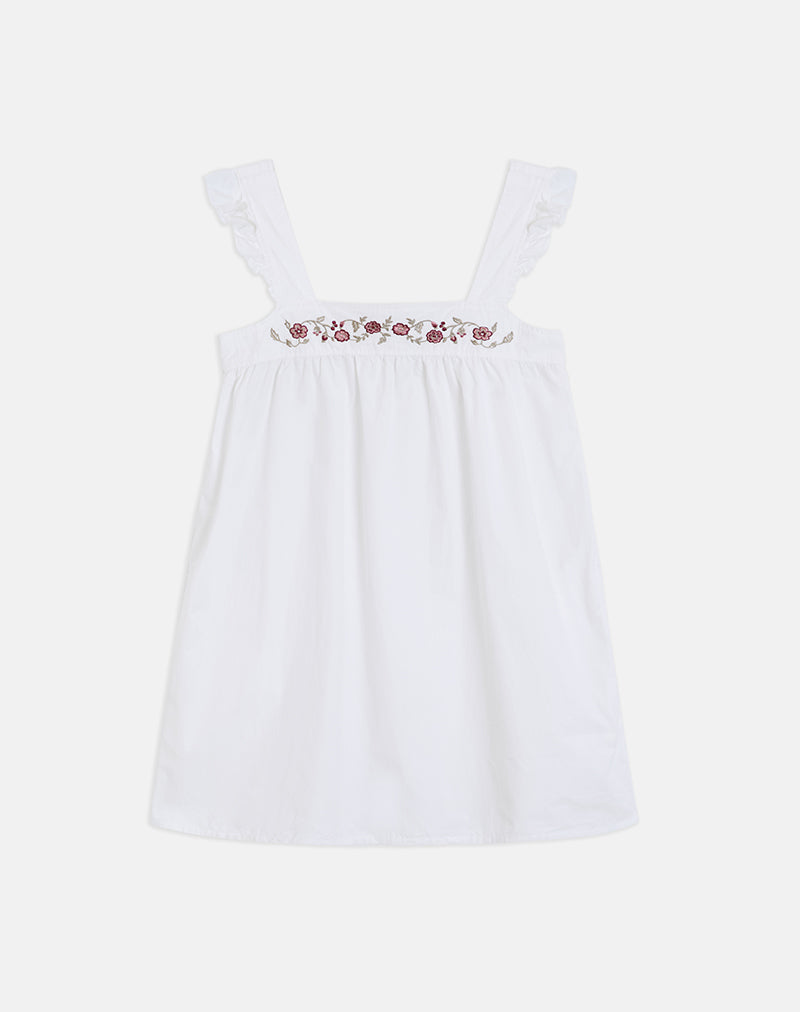 Image of Sanaly Mini Dress in Poplin White with Cherry Blossom Embroidery