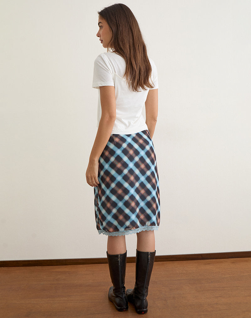 Image of Sangga Midi Skirt in Chiffon Black and Blue Hazy Check