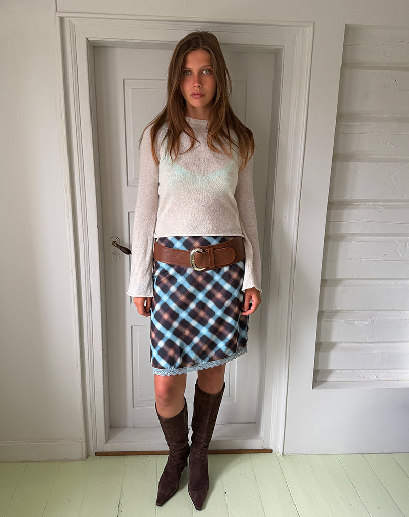Image of Sangga Midi Skirt in Chiffon Black and Blue Hazy Check