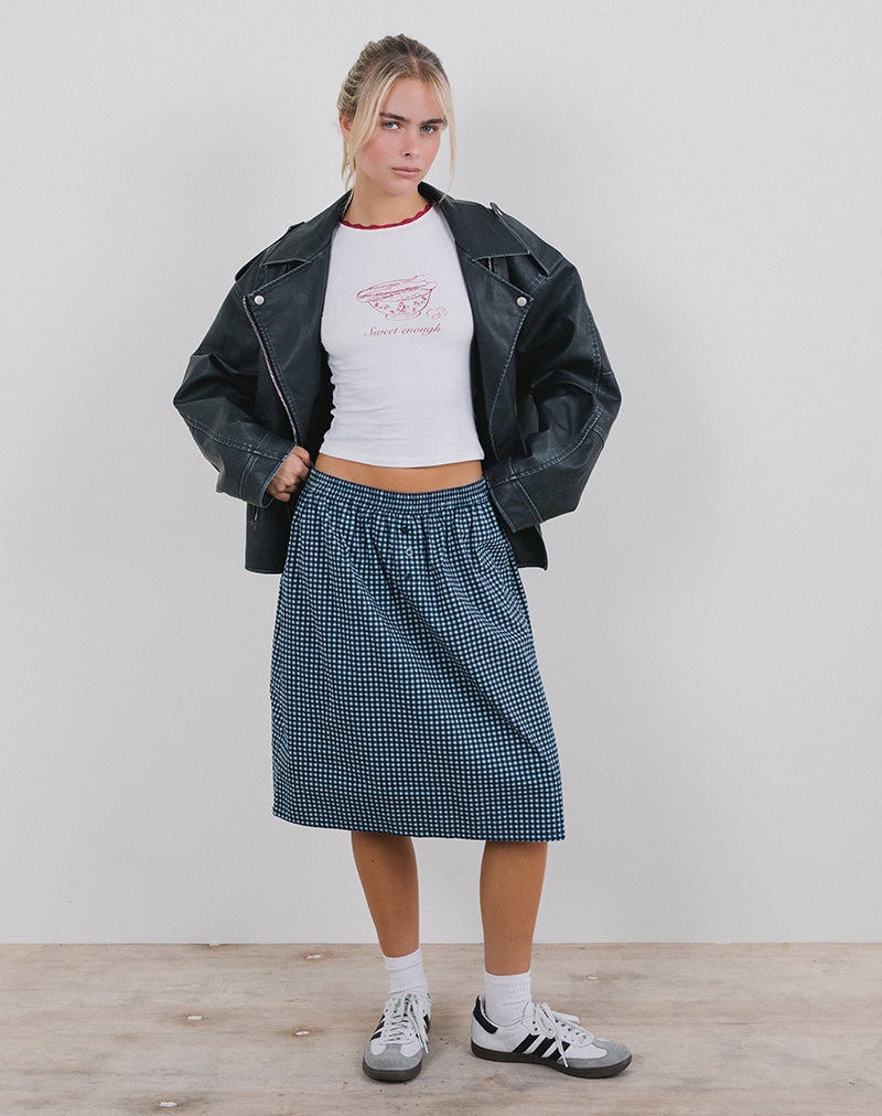 Image of Sanjina Midi Skirt in Mini Dark Blue Gingham