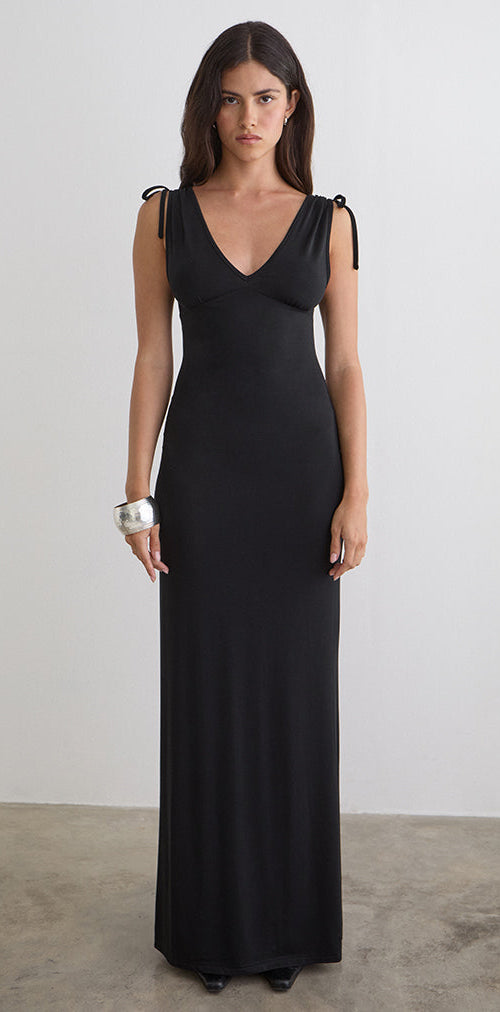Image of Sanyu Plunge Maxi Dress in Cupro Black