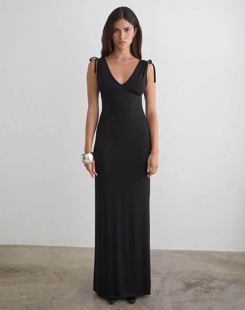 Image of Sanyu Plunge Maxi Dress in Cupro Black