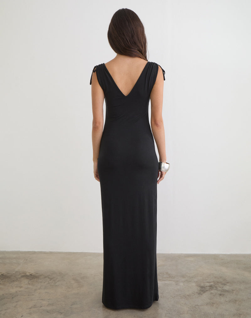 Image of Sanyu Plunge Maxi Dress in Cupro Black