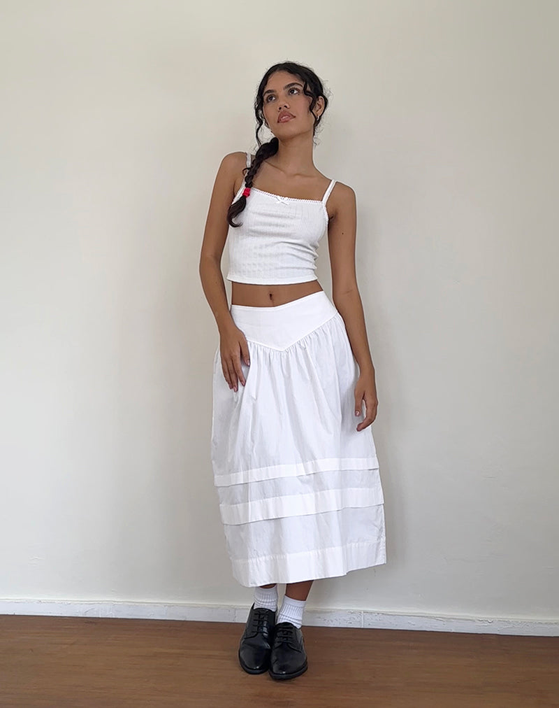 Sarayu Midi Skirt in Poplin White