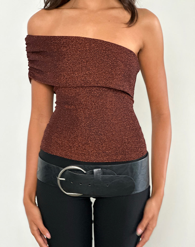 Image of Sarla One Shoulder Top in Jersey Glitter Copper