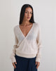 Image of Saroya Plunge Wrap Top in Knit Ecru