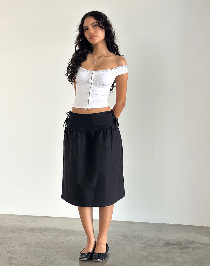 Sasay Midi Skirt in Black Linen Rami