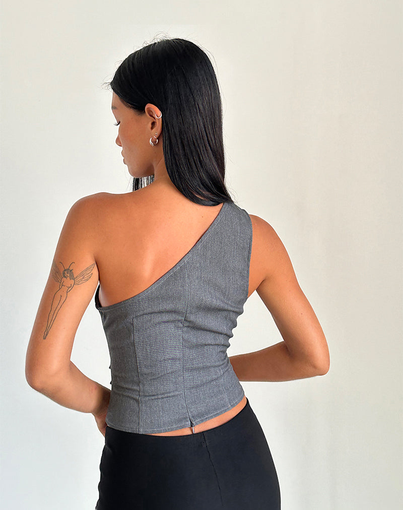 Image of Sayaka One Shoulder Top in Tailoring Charcoal