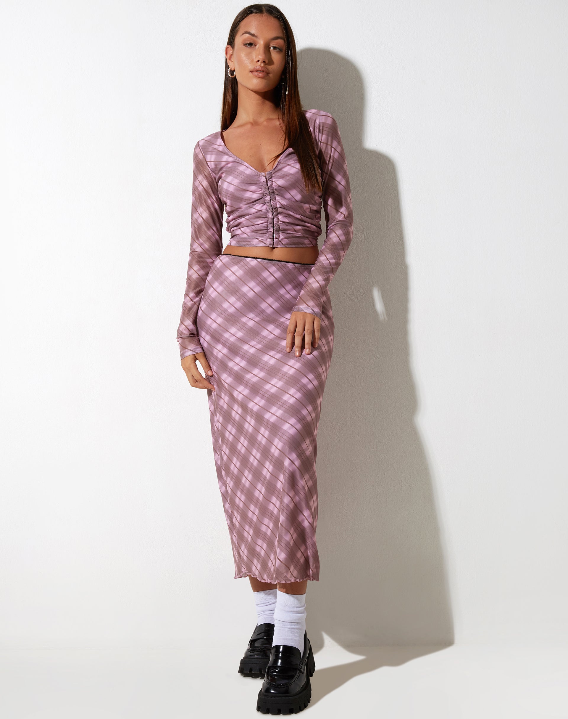 IMAGE OF Wesley Crop Top in Pink Blurred Check