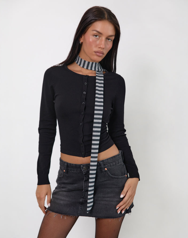 Skinny Scarf in Grey and Black Stripe