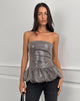 Image of Seada Peplum Top in Sequin Check Brown