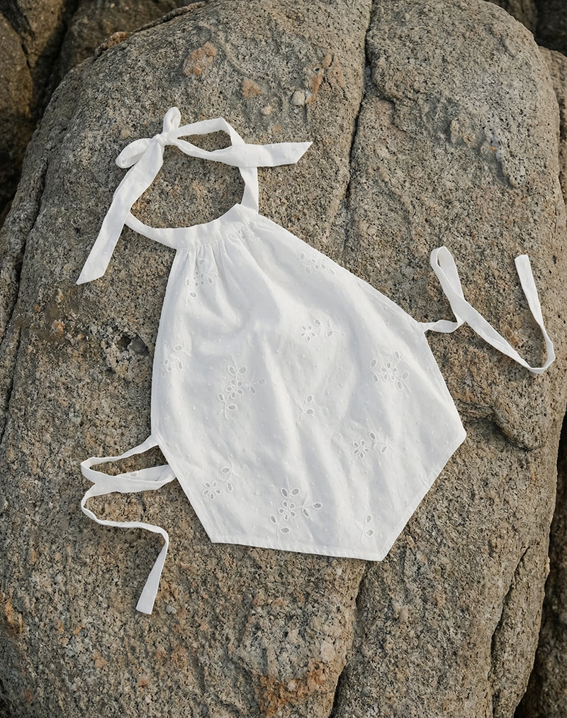 Image of Sedona Halterneck Top in Broderie White