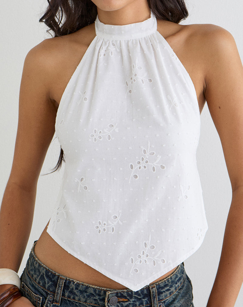 Image of Sedona Halterneck Top in Broderie White