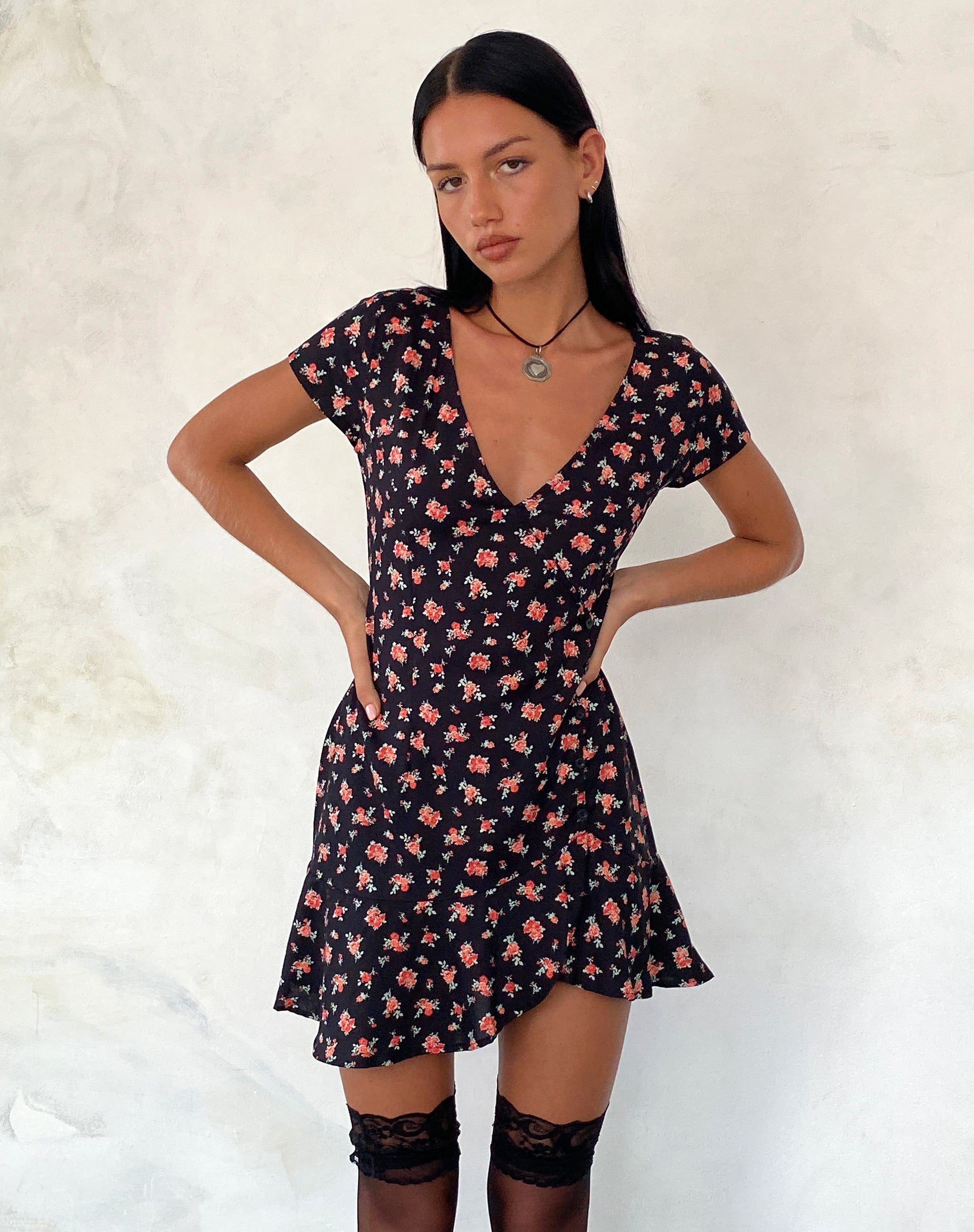 Image of Seleg Mini Dress in Flowing Rose Black