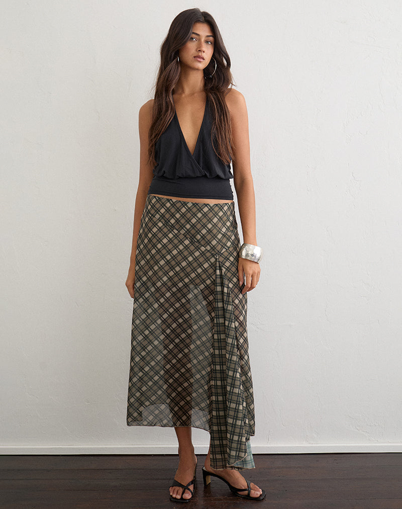 Image of Selenia Maxi Skirt in Chiffon Vintage Check Olive