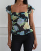 Image of Selita Top in Black Chiffon with Crystal Flower Print