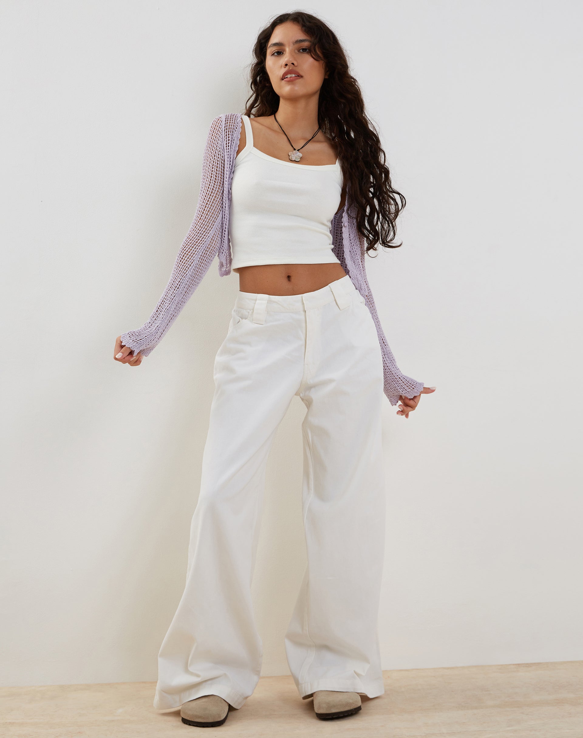 Image of Septa Cropped Knit Cardigan in Lilac