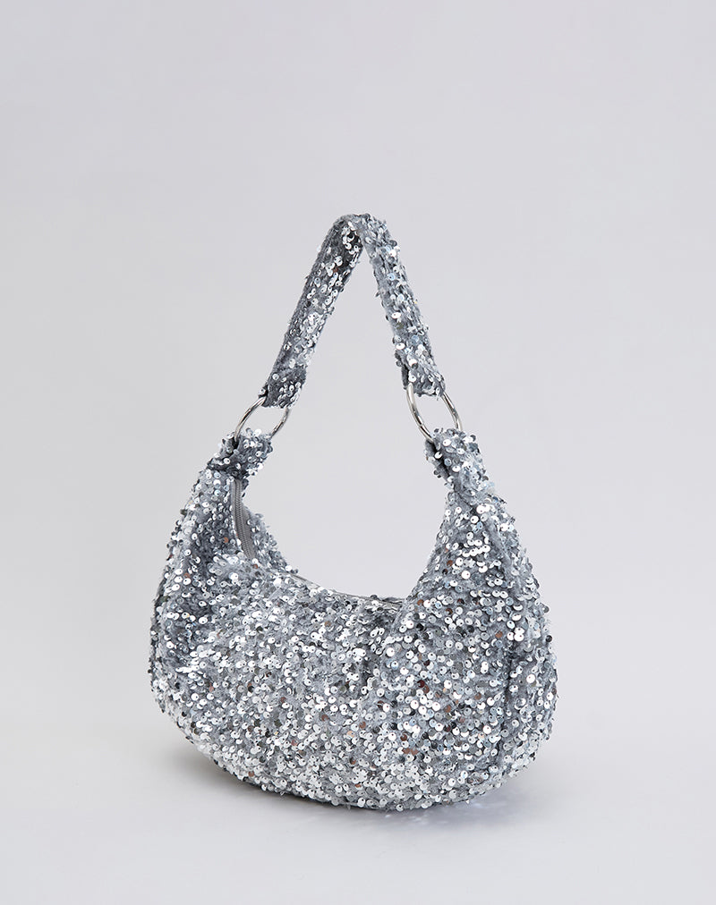 Image of Sequin Hobo Bag in Silver