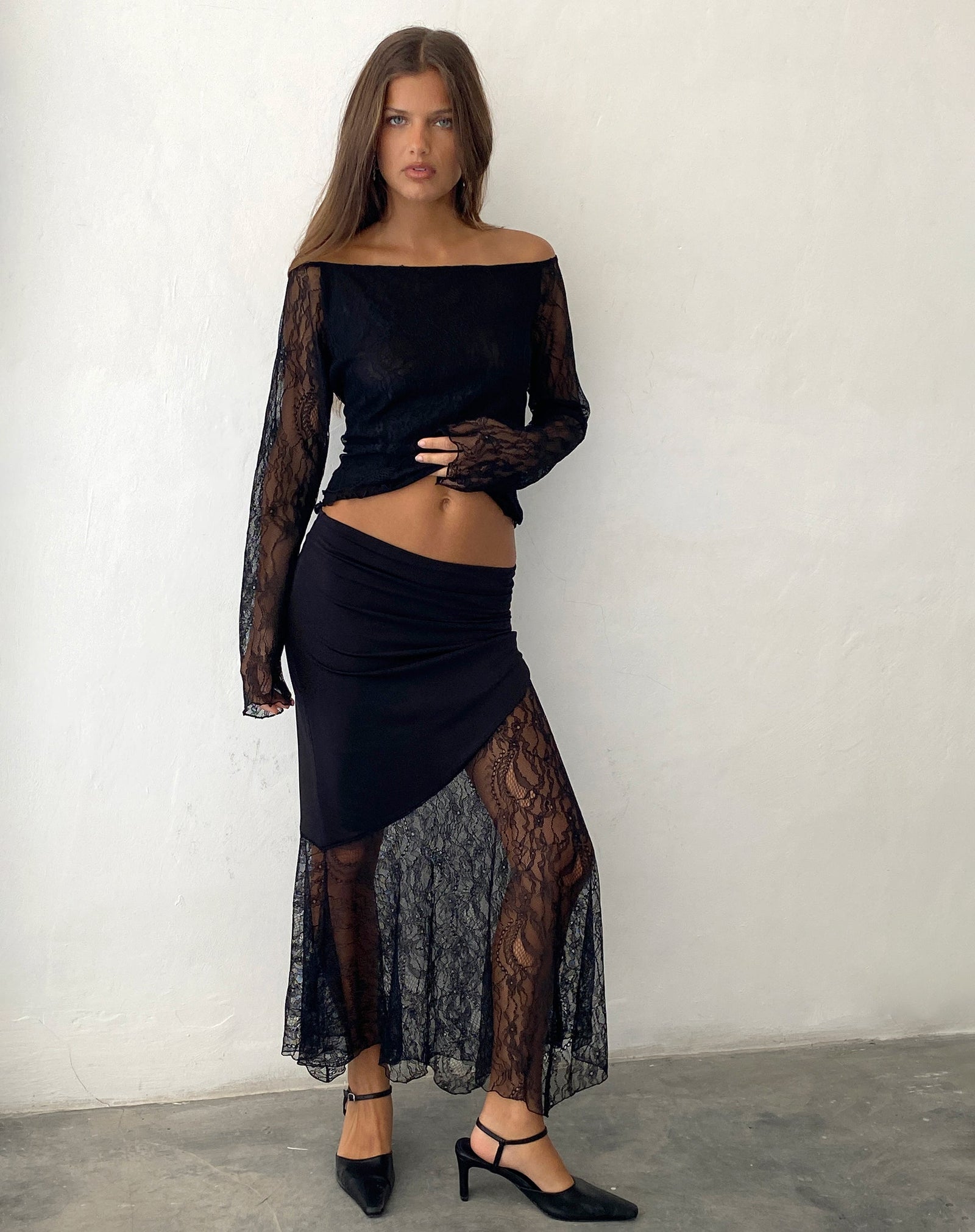 Black Lace Panel Maxi Skirt | Seraphina – motelrocks-com-eur