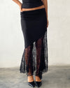 Image of Seraphina Asymmetric Lace Hem Maxi Skirt in Black