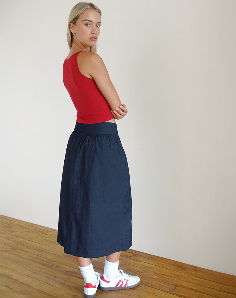 image of Seraya Midi Skirt in Denim Chambray Indigo