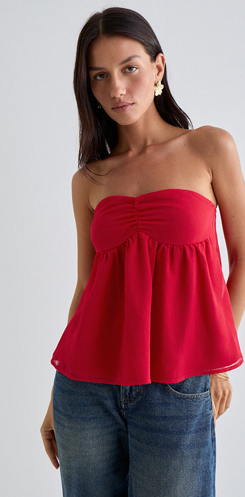 Image of Setsuko Bandeau Longline Top in Red