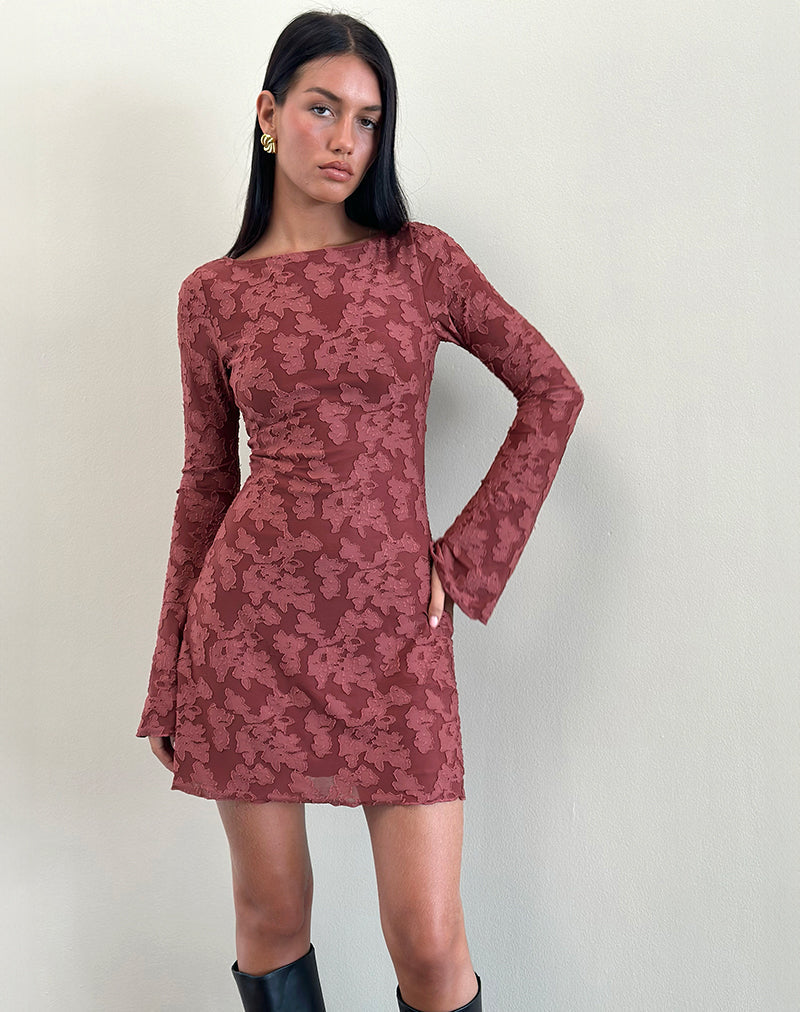 Robe Sevila en maille dévorée marron