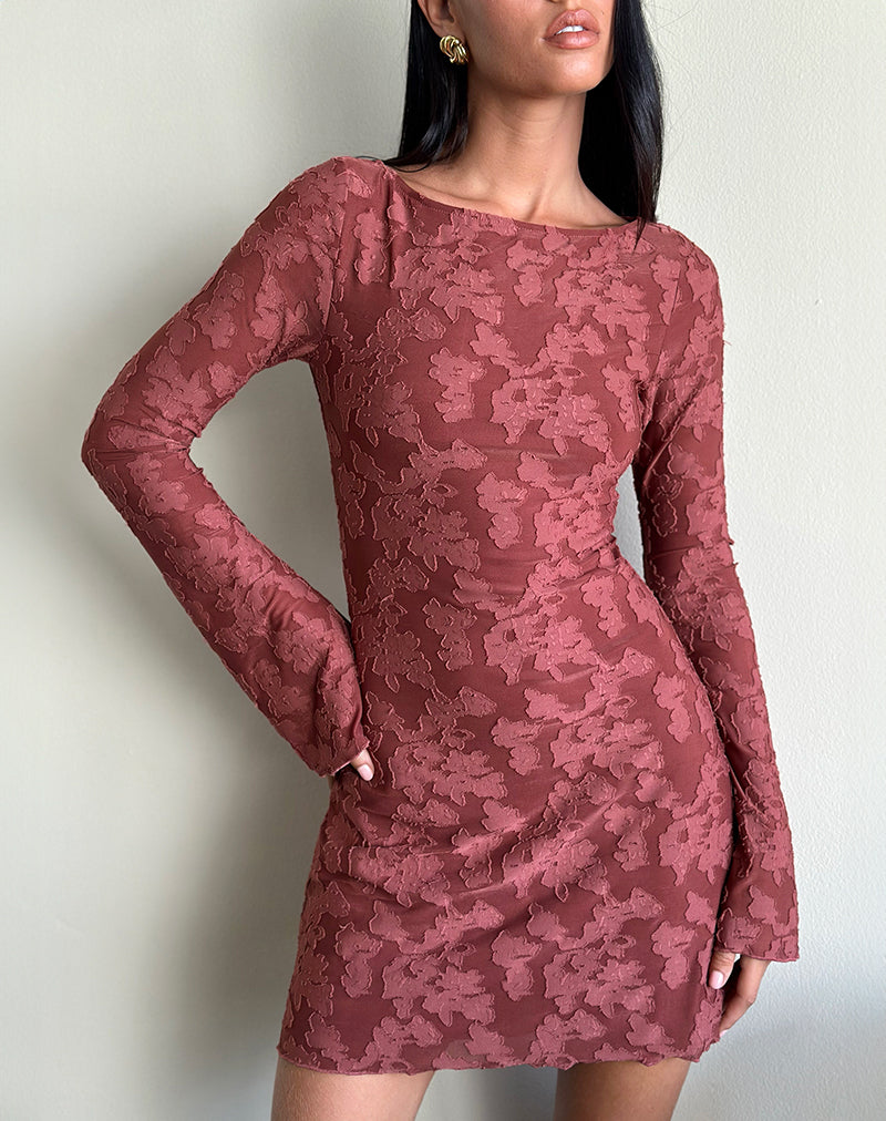 Image of Sevila Dress in Maroon Burnout Mesh