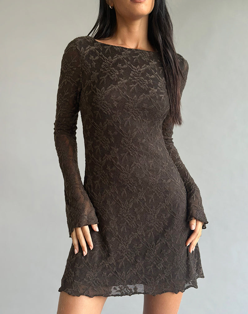 Sevila Dress in Jacquard Knit Dark Brown