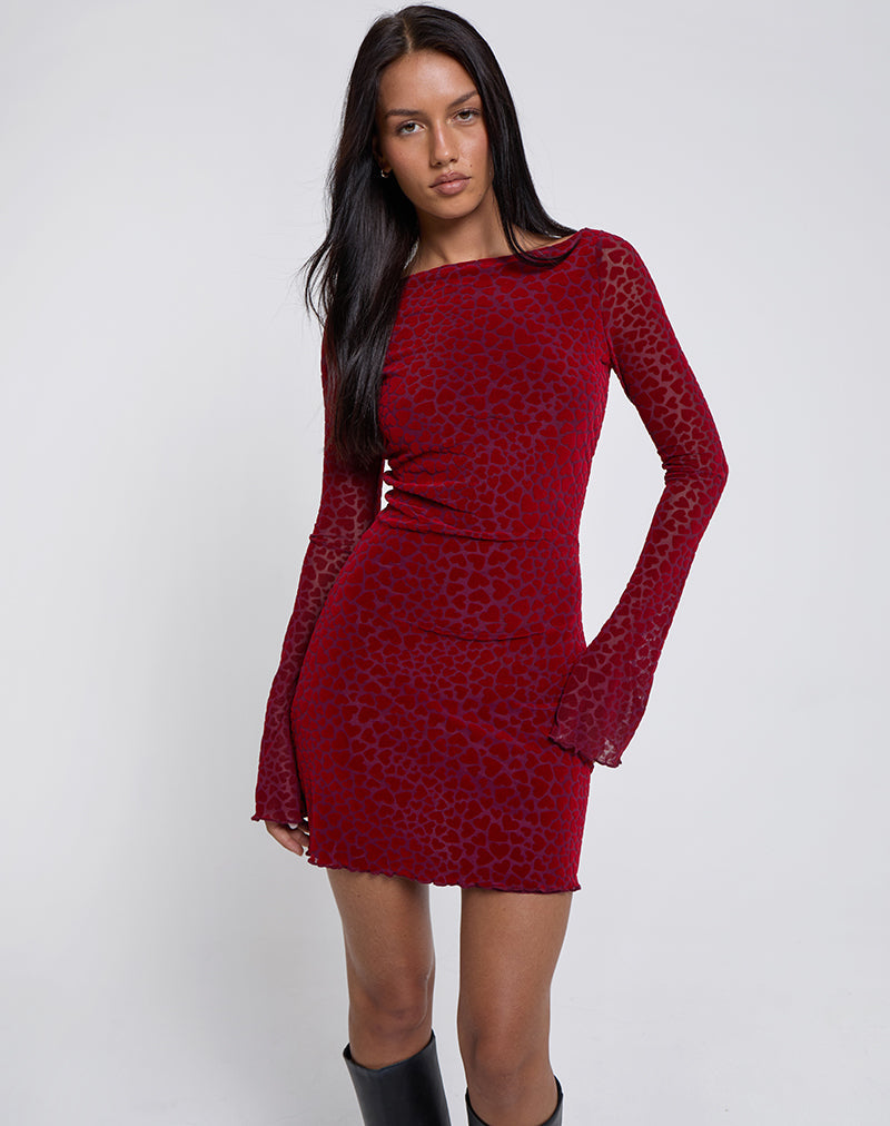 Sevila Long Sleeve Mini Dress in Heart Flock Maroon