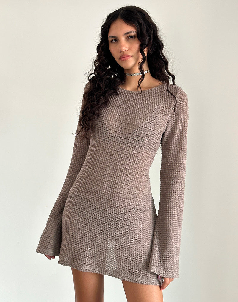 Robe courte à manches longues Sevila en tricot taupe clair