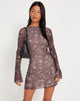 Image of Sevila Long Sleeve Mini Dress in Botanical Dark Brown