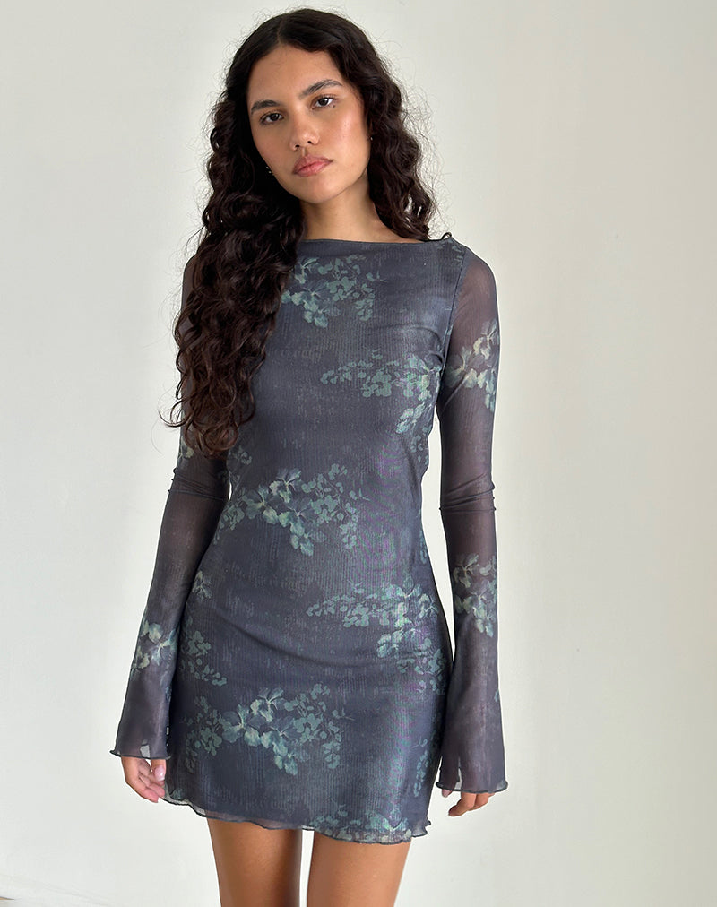 Sevila Long Sleeve Mini Dress in Faded Botanical Green