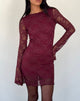 Image of Sevila Long Sleeve Mini Dress Lace Burgundy