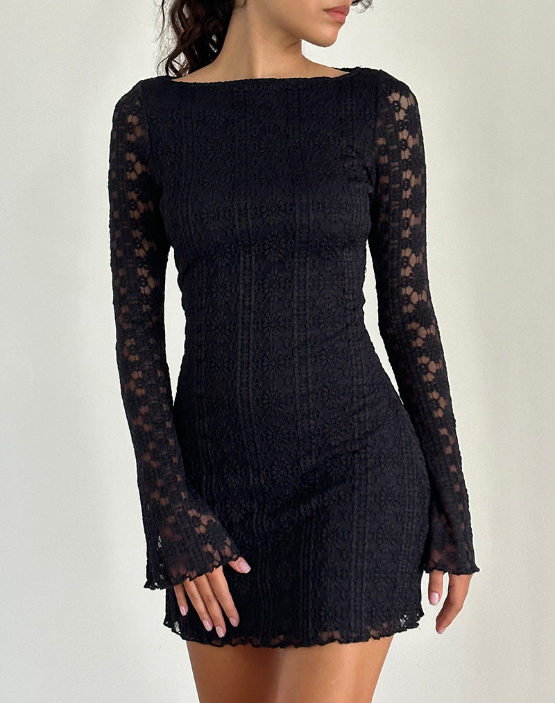 Image of Sevila Long Sleeve Mini Dress in Regal Lace Black