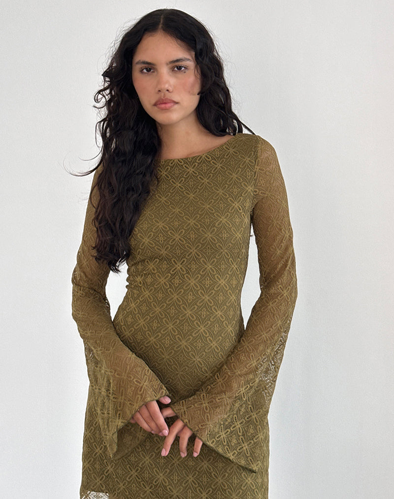 Image of Sevila Long Sleeve Mini Dress in Textured Moss Green