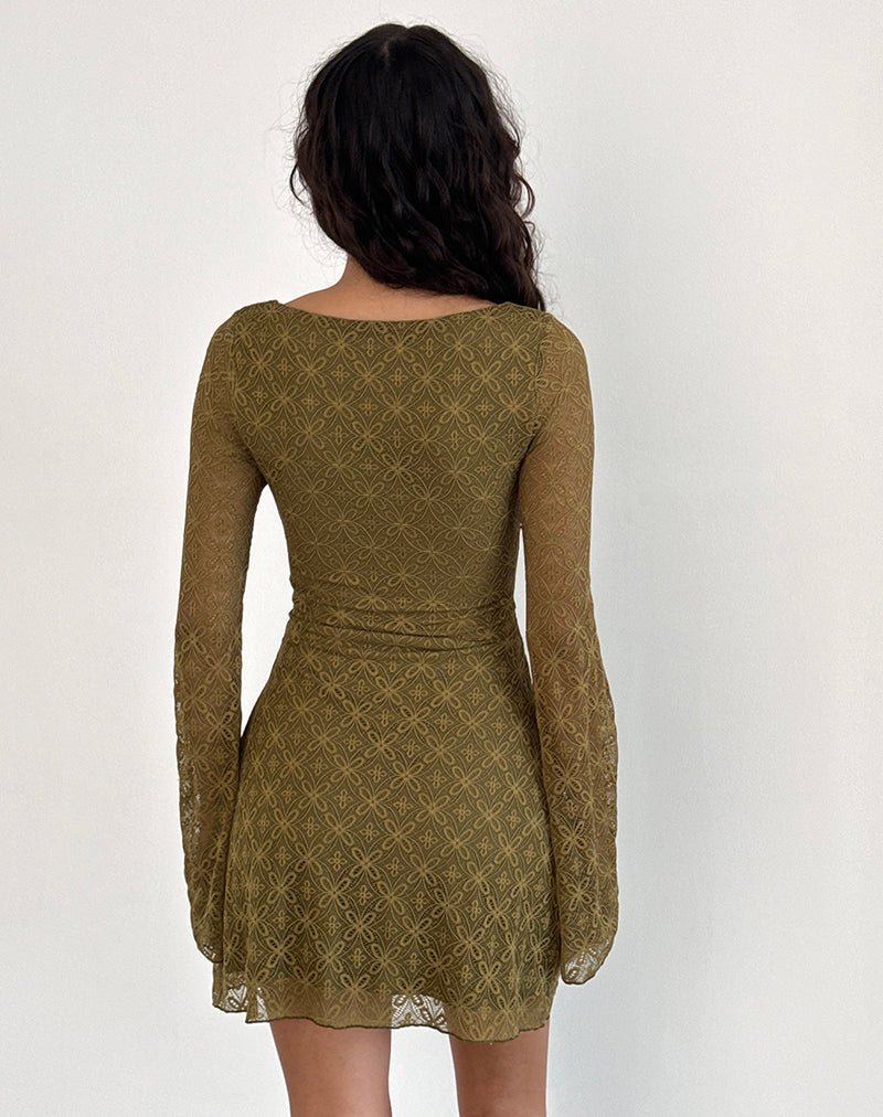 Robe courte à manches longues Sevila en vert mousse texturé