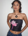 Image of Shae Bandeau Top in Black with Pink Flower Placement